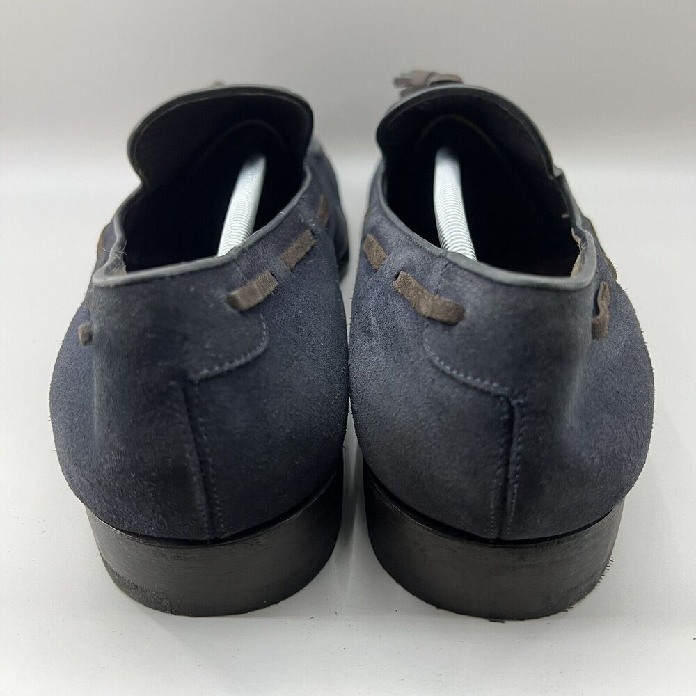 Fratelli Rossetti Brera Men Size 12 Shoes Navy Blue Suede Slip-On Tassel Loafers - Picture 4 of 11